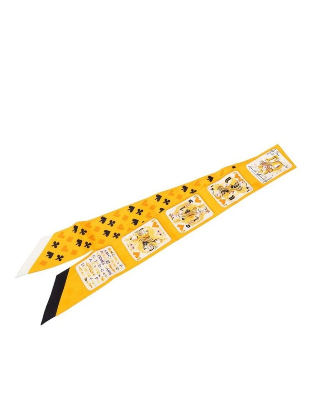 Hermes Twilly Jeu de Cartes Playing Cards Pattern Scarf Yellow Silk